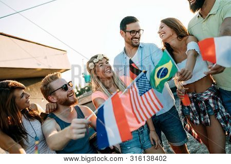 Friends Of Different Culutres Having Fun, Promoting Peace Without Racial Prejudices