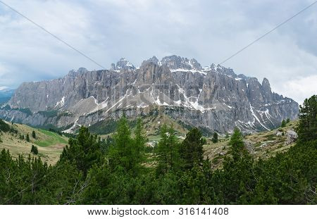 Panorama Of The Sella Massif From Pizes De Cir. Dolomites, Trentino Alto-adige