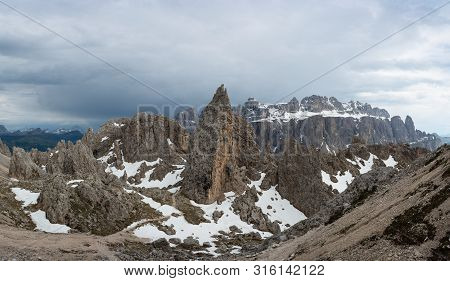 Pizes De Cir And Gruppo Del Sella In Dolomites. South Tyrol, Italy