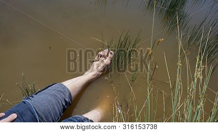 Natural Leech Therapy, People Doing Leech Therapy In The Lake,