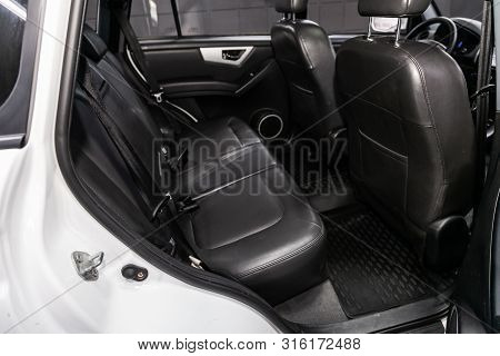 Novosibirsk, Russia - July 30, 2019: Lifan X60, Close-up Of The Black  Rear Seats With Seats Belt. M