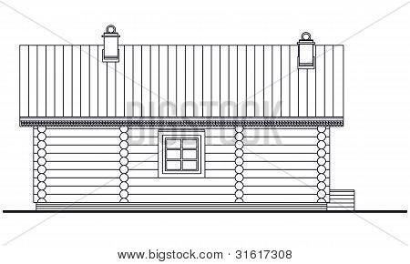 Yksityiskohtainen piirustus Sauna puurakennus julkisivu