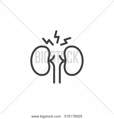 Human Kidney Pain Line Icon. Linear Style Sign For Mobile Concept And Web Design. Inflammation Of Th