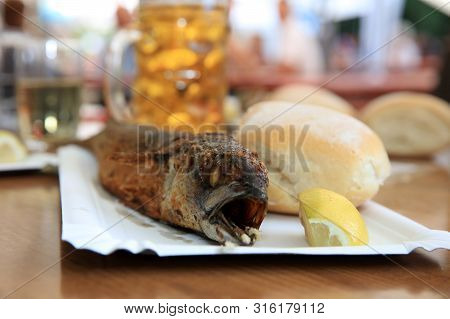 Fresh Smoked Mackerel On The Plate In Germany