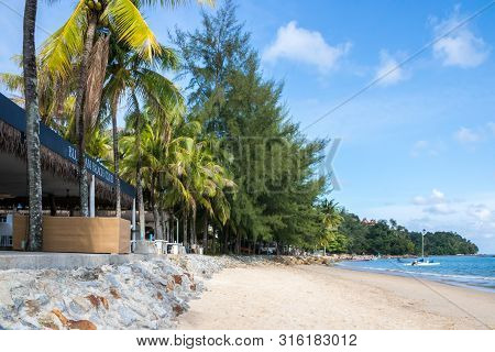 Phuket, Thailand - August 5th 2019: The Blue Siam Beach Club On Bang Tao Beach. Several Trendy Beach