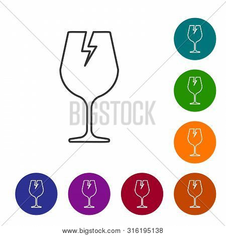 Grey Line Fragile Broken Glass Symbol For Delivery Boxes Icon On White Background. Set Icons In Colo