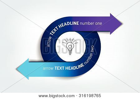Circle, Round Divided In Two Arrows. Template, Scheme, Diagram, Chart, Graph, Presentation. Business