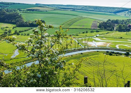 High And Over Side Road View Point Near Seaford, East Sussex, England. View Of Cuckmere River From A