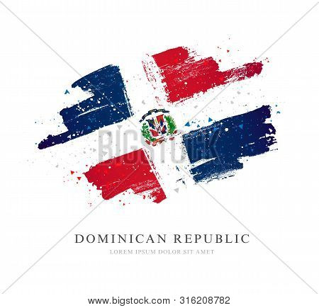Flag Of The Dominican Republic. Vector Illustration On A White Background. Brush Strokes Are Drawn B
