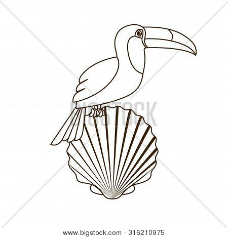 Silhouette Of Toucan With Seashell On White Background Vector Illustration Design