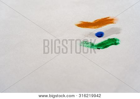 Indian Tricolor Flag Painted On A White Paper With Space For Text Or Copy
