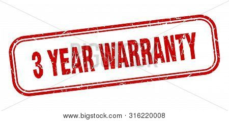 3 Year Warranty Stamp. 3 Year Warranty Square Grunge Sign. 3 Year Warranty