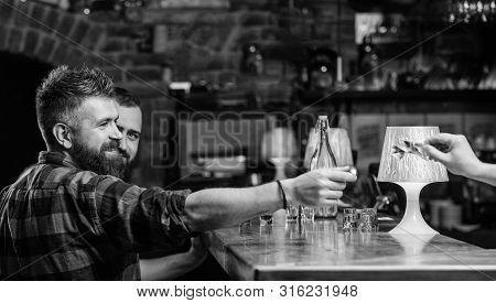 Ordering Drinks In Bar. Purchase And Payment. Cash Money Concept. Leave Tips For Bartender. Tip Give