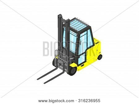 Yellow Forklift. Counterbalance Forklift Truck In Isometric View. Flat Vector.