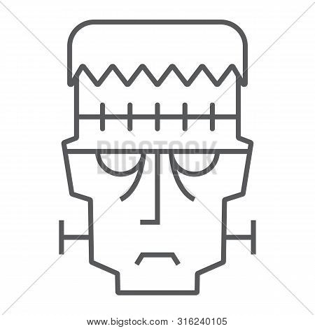 Frankenstein Thin Line Icon, Halloween And Monster, Zombie Sign, Vector Graphics, A Linear Pattern O