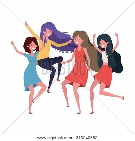 Dancing Women In White Background Vector Illustration Design