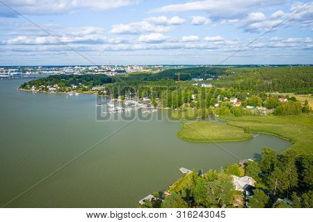 Aerial View Of Ruissalo Island. Turku. Finland. Nordic Natural Landscape. Photo Made By Drone From A