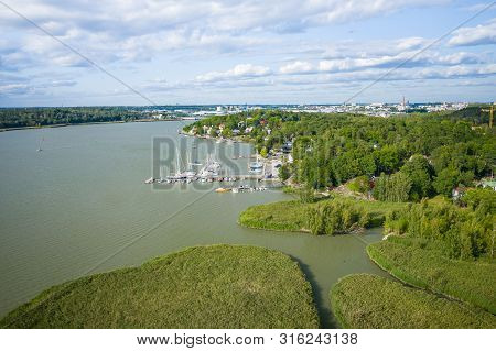 Aerial View Of Ruissalo Island. Turku. Finland. Nordic Natural Landscape. Photo Made By Drone From A