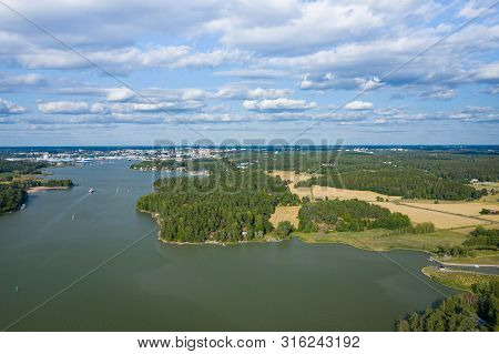 Aerial View Of Ruissalo Island. Turku. Finland. Nordic Natural Landscape. Photo Made By Drone From A