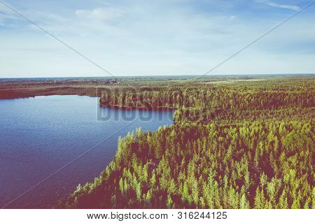 Aerial View Of Kurjenrahka National Park. Turku. Finland. Nordic Natural Landscape. Scandinavian Nat