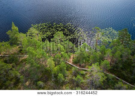 Aerial View Of Kurjenrahka National Park. Turku. Finland. Nordic Natural Landscape. Scandinavian Nat