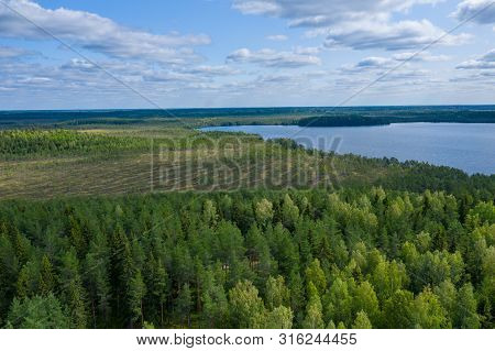 Aerial View Of Kurjenrahka National Park. Turku. Finland. Nordic Natural Landscape. Scandinavian Nat