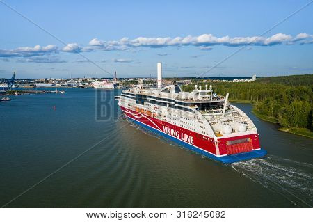 Turku, Finalnd - August 02, 2019: Viking Line. The Ferry From Turku To Stockholm And Alands Inslands
