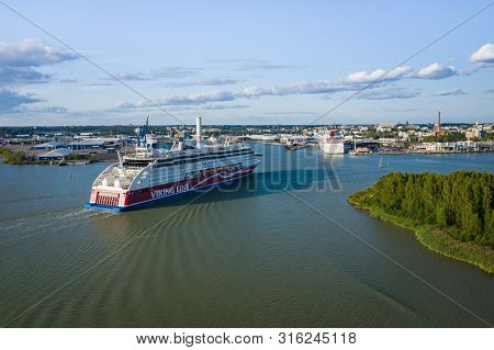 Turku, Finalnd - August 02, 2019: Viking Line. The Ferry From Turku To Stockholm And Alands Inslands
