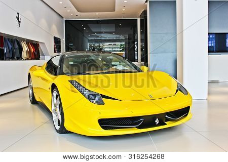 Kiev, Ukraine; April 29, 2014; Ferrari 458 Italia. Yellow And Black