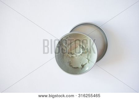 Deodorant Cream Environmentally Friendly In Metal Container On White Background. Zero Waste Concent