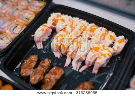 Suchi For Sell In The Supermarket, Suchi Is Japanese National Food Popular Throughout The World
