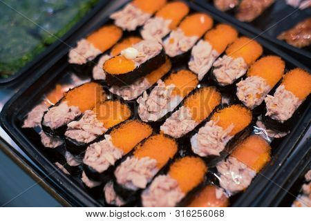 Suchi For Sell In The Supermarket, Suchi Is Japanese National Food Popular Throughout The World