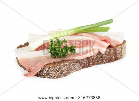 Pork Fatback Sandwich With Onion Isolated On White