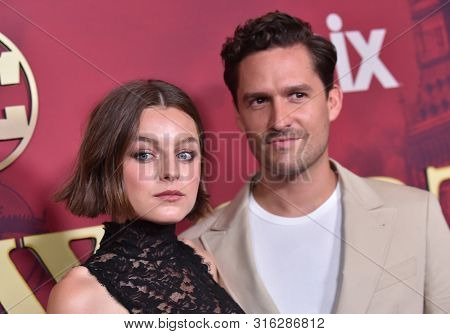 LOS ANGELES - JUL 24:  Emma Corrin and Ben Aldridge arrives for the Epix's 'Pennyworth' Los Angeles Premiere on July 24, 2019 in Hollywood, CA                
