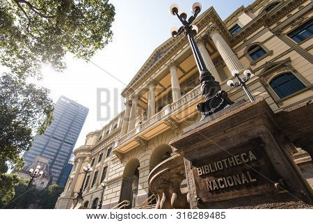 Rio De Janeiro, Brazil - July 28, 2019: Natioal Library Building In City Downtown, Built More Than T