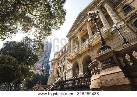 Rio De Janeiro, Brazil - July 28, 2019: Natioal Library Building In City Downtown, Built More Than T