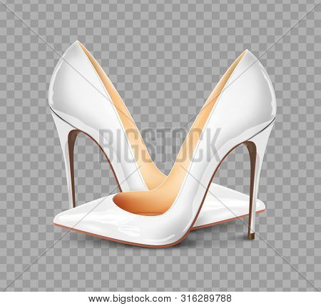 Pair Of White Female Pumps On A Transparent Background, Sexy Shoes, Classic. High-heeled Shoes, Whit