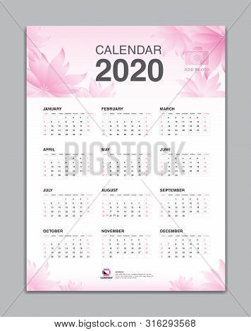 Calendar 2020 Template, Wall Calendar 2020 Vector, Desk Calendar Design, Week Start On Sunday, Plann