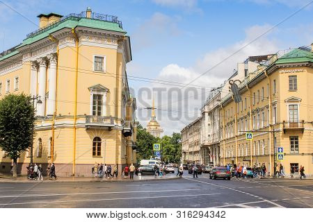 St. Petersburg, Russia - 3 August, Spire Of The Admiralty At The End Of Voznesensky Prospekt, 3 Augu