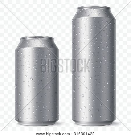 Blank Beer Can Mock Up With Condensation Droplets. Small And Aig Aluminium Soda Can Isolated On Tran