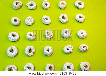 Delicious Donuts With Impalpable Sugar For Snack After Family School
