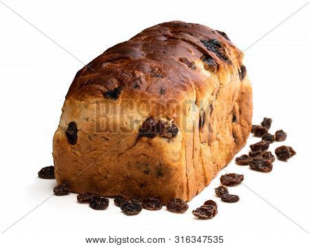 Sliced  Irish Fruit Loaf With Sultanas And Cherries Isolated On White