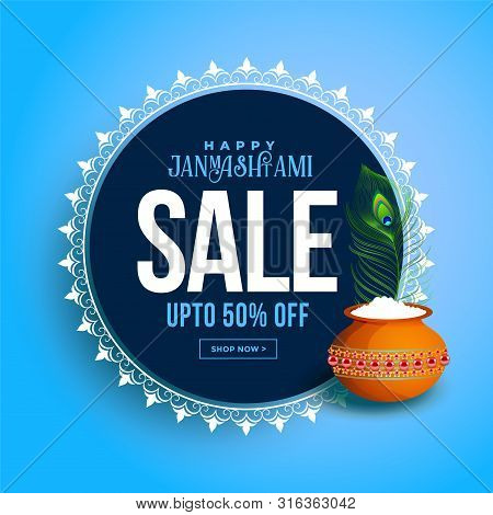 Happy Janmashtami Sale Banner With Dahi Handi