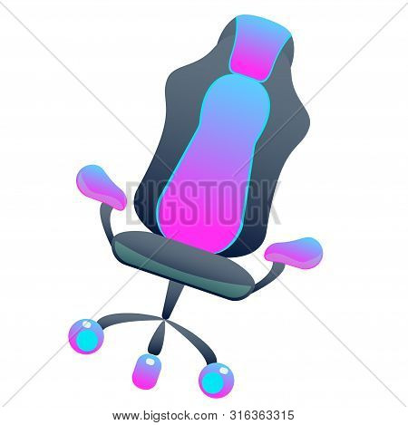 Dark Gaming Chair On Isolated Background, Bright Flat Icon With Pink And Blue Colors. White Backgrou