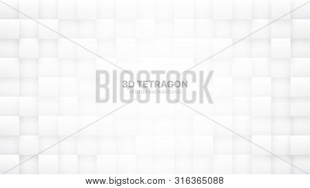3d Vector Tetragonal Blocks White Abstract Background. Science Technology Squares Grid Structure Lig