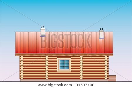 Yksityiskohtainen piirustus Sauna puurakennus julkisivu