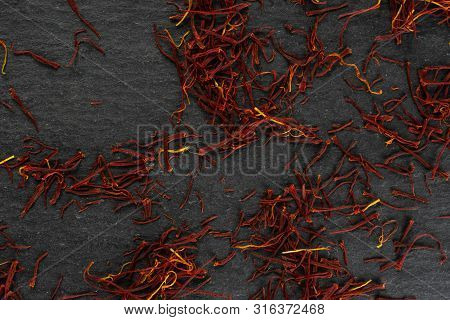 Lot Of Whole Dry Shaffron Thread Flatlay On Grey Stone
