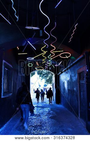 Lisbon, Portugal- March 16, 2019: Creative And Cultural Area In Lisbon Called Lx Factory Where Touri