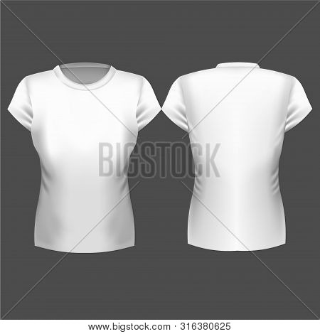 Realistic White Womens Tshirt, Front And Back. Illustration. Rasterized Copy