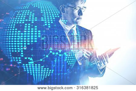 Serious Man With Tablet, Internet Interface